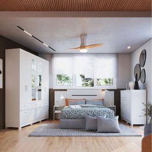 Quarto De Casal 3 Peças 1 Guarda Roupa 1 Cômoda 1 Cabeceira Fabi Espresso Móveis Branco