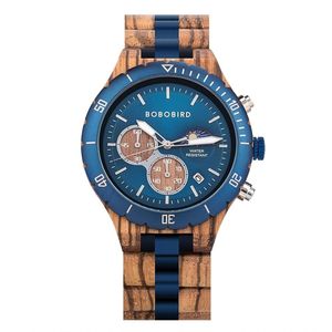 Relógio Bobo Bird T069 Masculino Madeira Aço Inoxidável à Prova D'água T111-3