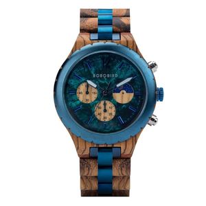 Relógio Bobo Bird T069 Masculino Madeira Aço Inoxidável à Prova D'água T069-3