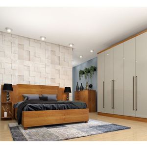 Quarto Casal Completo Guarda Roupa 6 Portas Com Cômoda Cama E Cabeceira Tcil Móveis Cinamomo/Off White