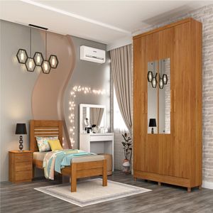 Guarda Roupa Solteiro 4 Portas 2 Gavetas Com Pés E Espelho Amsterdam Tcil Móveis Cinamomo