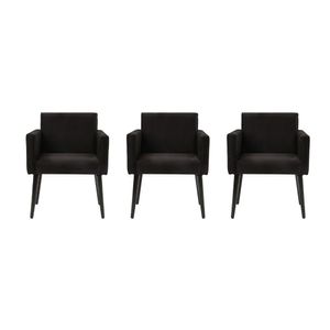 Kit 3 Poltronas Luca Para Sala De Estar Suede - Preto - Cor: Preto