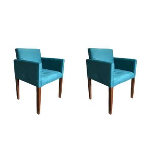 Kit 2 Poltronas Nina Para Escritório Sala De Recepção Tecido Suede - Azul Turqueza - Cor: Azul