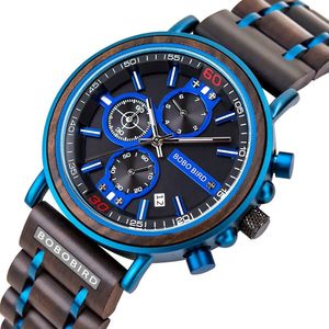 Relógio De Madeira Masculino Bobo Bird Ws0186 à Prova D'água Azul