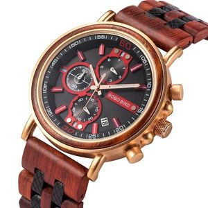 Relógio De Madeira Masculino Bobo Bird Ws0186 à Prova D'água Vermelho