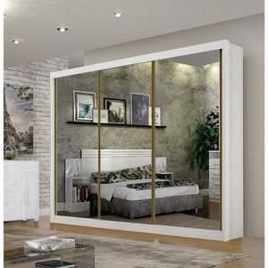 Guarda Roupa Com Espelho 3 Portas 6 Gavetas São Paulo Gold Branco