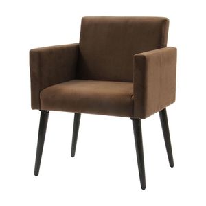 Poltrona Retrô Luca Em Tecido Suede Pés Palito Madeira - Marrom - Cor: Marrom