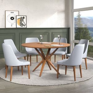 Conjunto Sala De Jantar Mesa 130Cm Redonda Melina Com 6 Cadeiras Kelly Casa Contemporânea Castanho/Cinza