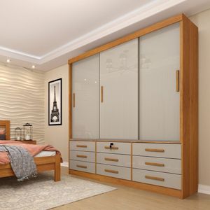Guarda Roupa Casal 3 Portas 9 Gavetas Chicago Tcil Móveis Cinamomo/Off White