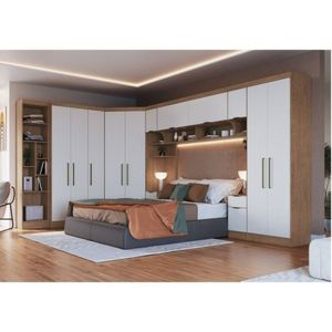 Guarda Roupa Casal 7 Peças Com Nicho Infinity Móveis Castro Macadâmia/Branco Line