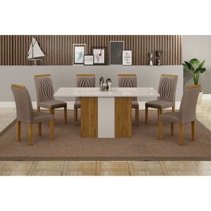 Sala De Jantar Mesa 160Cm 6 Cadeiras Doha Freijó/Off