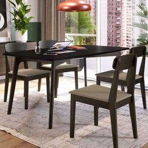 Mesa De Jantar 6 Lugares 160X90Cm Tampo Mdf Moby Artemobili Preto/Nogueira