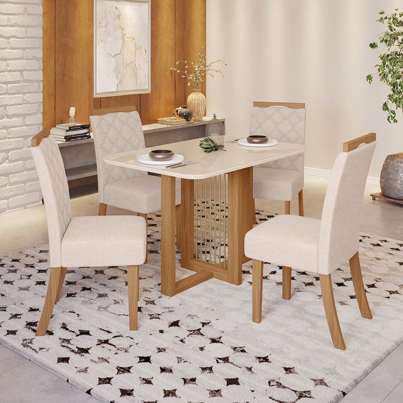 Conjunto de Mesa 10 Cadeiras Tampo MDF e Vidro Assento Estofado