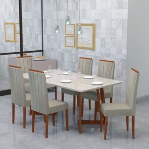 Conjunto Sala De Jantar Mesa 160X90Cm Tampo Vidro/Mdf Com 6 Cadeiras Safira Móveis Meneghetti Caramelo/Castor