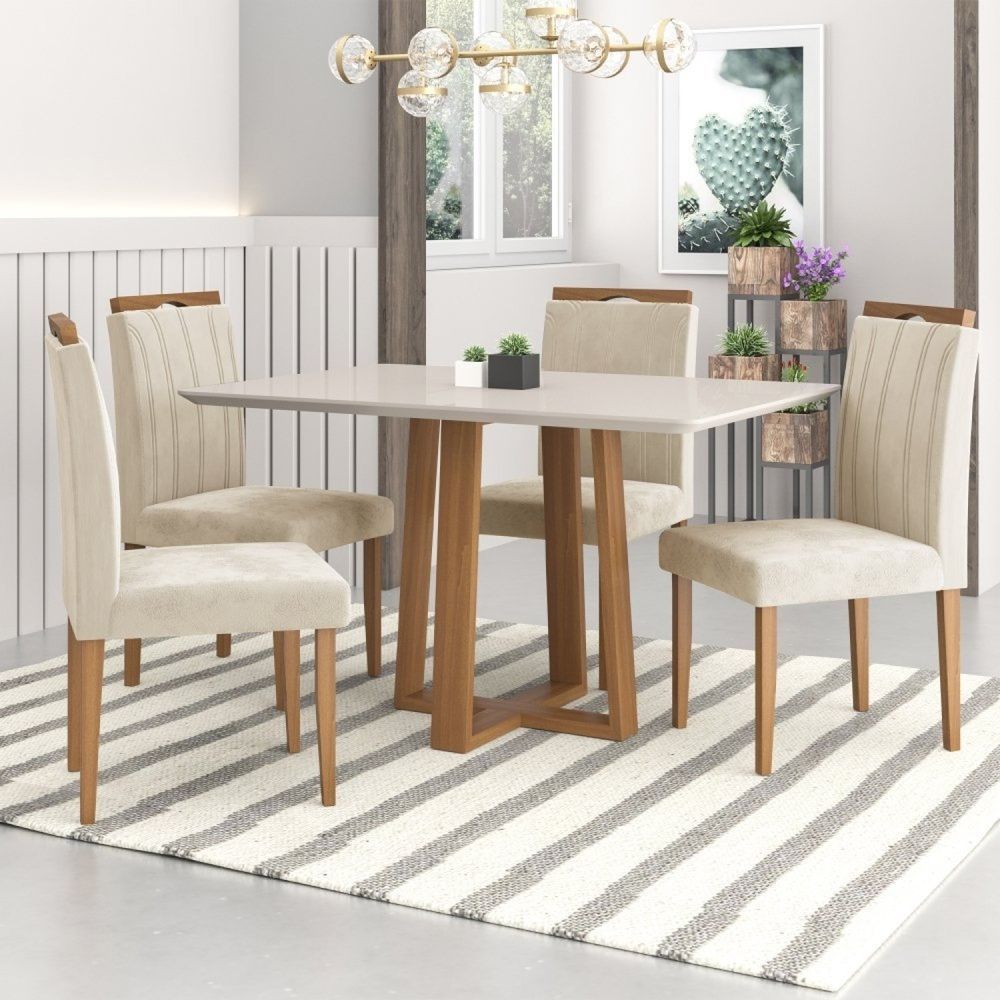 Conjunto Mesa de Jantar TALIA PREMIUM com 4 Cadeiras Estofadas ISABELA