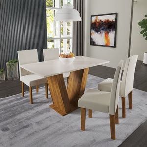 Conjunto Sala De Jantar Mesa Medelin Com 4 Cadeiras Venus Viero Pinho/Blonde/Bege