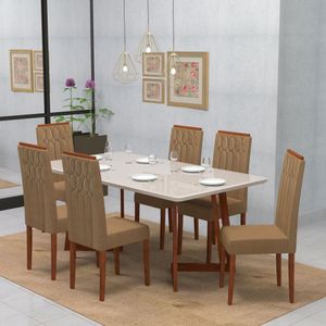 Conjunto Sala De Jantar 6 Lugares Madeira Eucalipto Ametista Móveis Meneghetti Caramelo/Chocolate