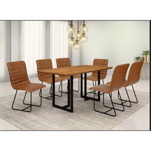 Conjunto Sala De Jantar Com Mesa Tampo Em Madeira E 6 Cadeiras Itália Café/Cinamomo/Couríssimo Marrom