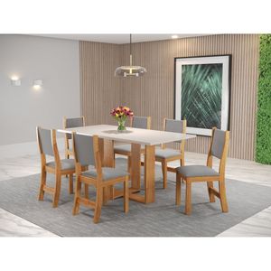 Conjunto Sala De Jantar Com 6 Cadeiras Hill Viero Mel/Blonde/Veludo Cinza