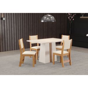 Conjunto Sala De Jantar Mesa Libia Com 4 Cadeiras Sol Viero Off White/Blonde/Mel/Bege