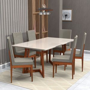 Conjunto Sala De Jantar 6 Lugares 160X90Cm A104 Móveis Meneghetti Caramelo/Avela