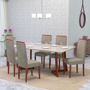 Conjunto Sala De Jantar 6 Lugares Madeira Eucalipto Ametista Móveis Meneghetti Caramelo/Castor