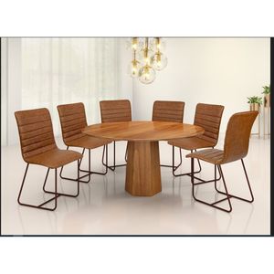 Conjunto Sala De Jantar 6 Cadeiras Tampo Em Madeira Redonda Itália Café/Cinamomo Courrissimo Marrom