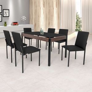 Conjunto Sala De Jantar Mesa Dubai 140X80Cm Tampo Vidro Com 6 Cadeiras Ciplafe Preto