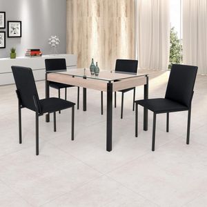 Conjunto Sala De Jantar Mesa Dubai 120X75Cm Tampo Vidro Com 4 Cadeiras Ciplafe Carvalho/Preto/Linho Preto