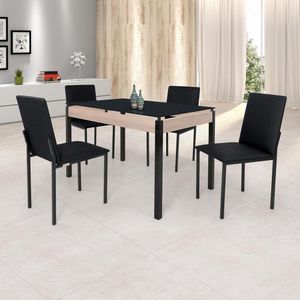 Conjunto Sala De Jantar Mesa Dubai 120X75Cm Tampo Vidro Com 4 Cadeiras Ciplafe Carvalho/Preto/Linho Preto