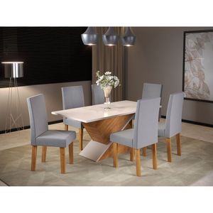 Conjunto Sala De Jantar Mesa Croacia Com 6 Cadeiras Venus Viero Mel/Blonde/Cinza