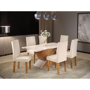 Conjunto Sala De Jantar Mesa Croacia Com 6 Cadeiras Venus Viero Mel/Blonde/Bege
