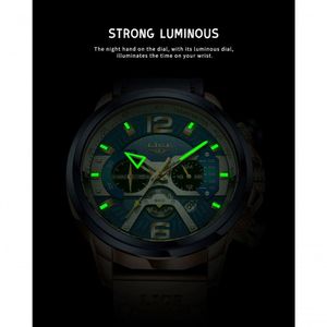 Relógio Masculino Lige 8917 à Prova D'água Rosa Ouro Azul