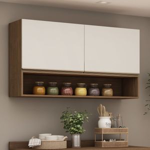 Armário Aéreo De Cozinha 120Cm 2 Portas Conecta Genialflex Ébano/Off White