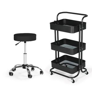 Kit Estética Com Banco Mocho E Carrinho Multiuso - Preto
