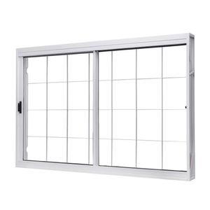 Janela De Aço De Correr Central 100x150cm 2 Folhas Com Grade Quadriculada E Vidro Liso Unic Sol Ramassol Branco