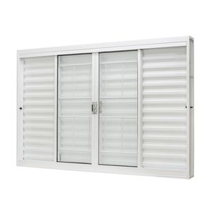 Janela De Aço Veneziana Central 100x120cm 6 Folhas Com Grade Quadriculada Ramassol E Vidro Liso Unicsol Ramassol Branco