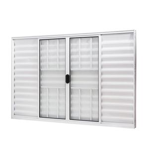 Janela De Alumínio Veneziana 100x150cm 6 Folhas Com Grade E Vidro Liso Slim Modular Ramassol Branco