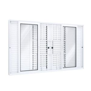 Janela Veneziana De Correr Central Flex 4 Folhas Móveis 2 Fixas Com Grade Lucasa Eccellente 120cmx150cm Branco