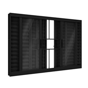 Janela De Alumínio Veneziana 100x200cm 6 Folhas Com Grade Lucasa Preto