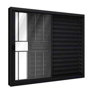 Janela De Alumínio Veneziana De Correr Lateral Com Grade 3 Folhas 100x150cm Riobras Preto