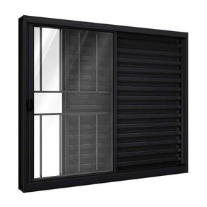 Janela De Alumínio Veneziana De Correr Lateral Com Grade 3 Folhas 100x100cm Riobras Preto
