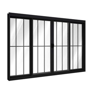 Janela De Alumínio De Correr Central 4 Folhas Com Grade 100x120cm Riobras Preto