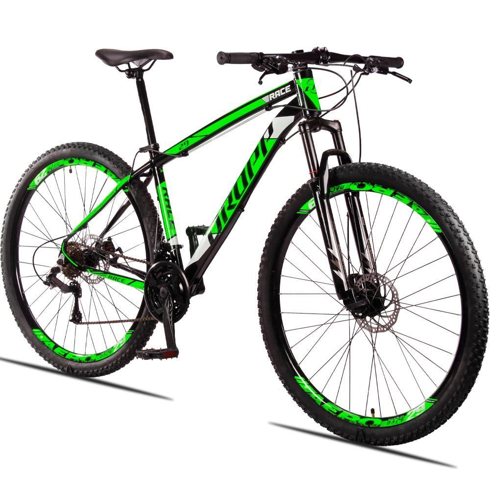 Bicicleta Aro 29 Dropp Race 24 Vel Câmbio Traseiro Freio A Disco Bike Mtb Alumínio Preto+verde