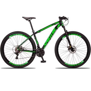 Bicicleta Aro 29 Spaceline Vega 24 Vel Câmbio Traseiro Freio A Disco Bike Mtb Alumínio Preto+verde