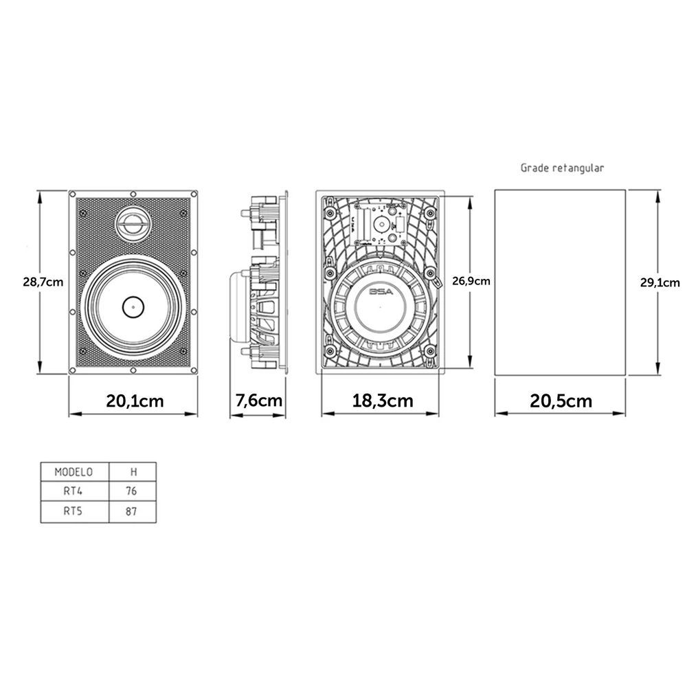 Kit 4.0 Canais BSA de Embutir 4x RT7 Ceiling Retangular - - Audio