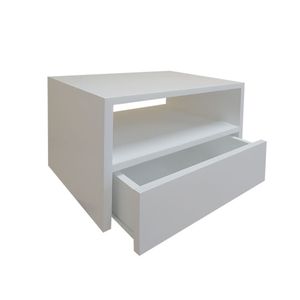 Mesa De Cabeceira Nicho Com Gaveteiro Suspenso De Parede Off White Laca
