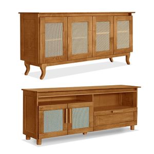 Kit Rústico Moderno Buffet Aparador Deltan + Rack Para Tv Madeira Maciça - Imbuia - Cor: Marrom