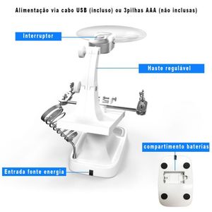 Lupa De Mesa Com Garras E Iluminação Led Usb Gt317w