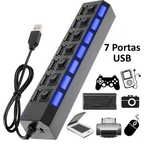 Hub 7 Portas Usb 2.0 Com Led Indicador E Entrada Para Fonte